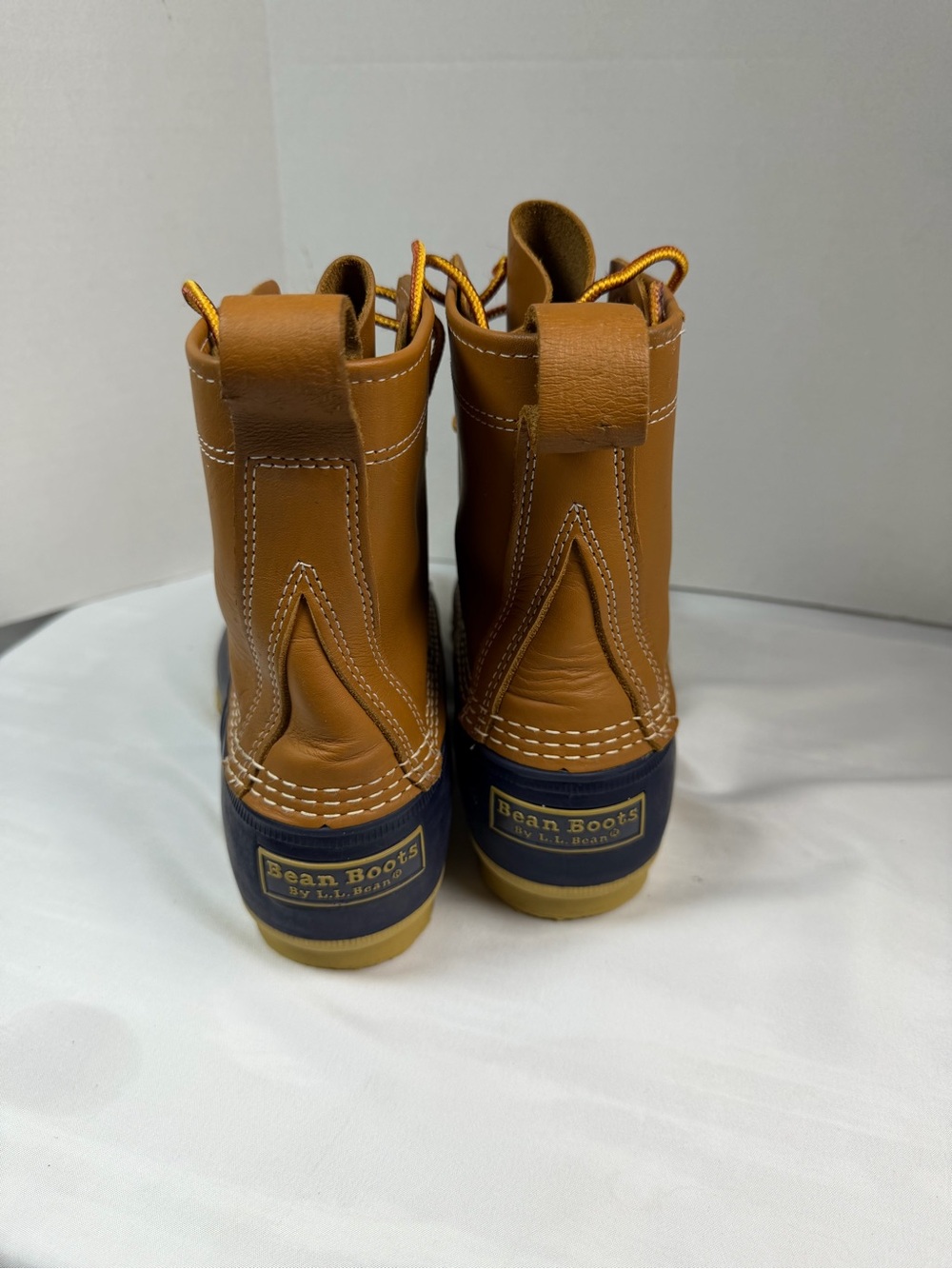 LL Bean Boots Tan Leather Navy Rubber Duck Boot Outdoors Size 9M See Note - Picture 2 of 11